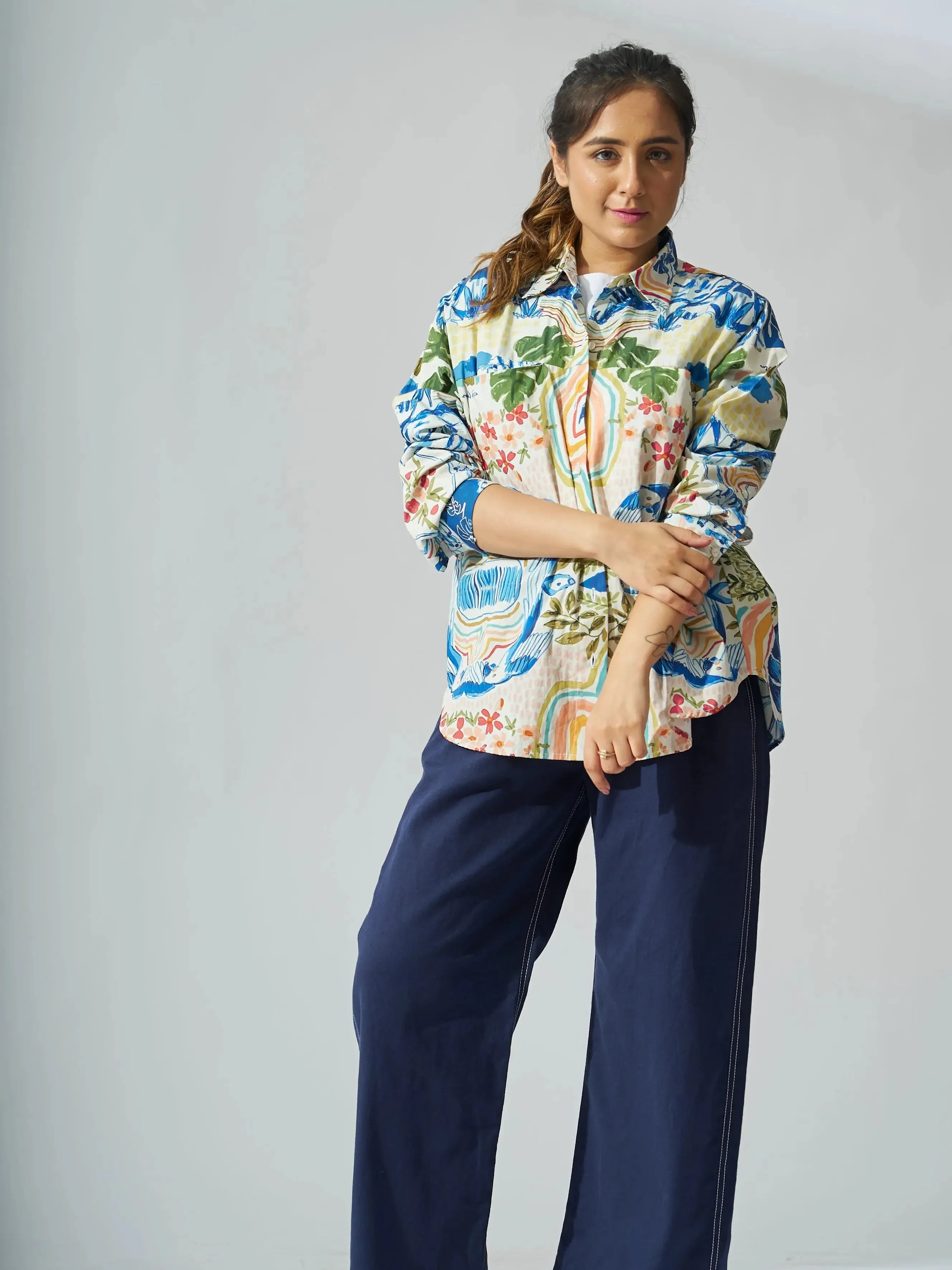 Personage Print Women Cotton Poplin Shirt