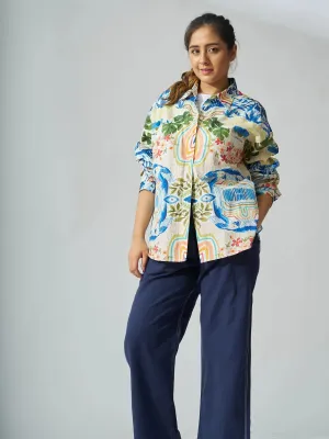 Personage Print Women Cotton Poplin Shirt
