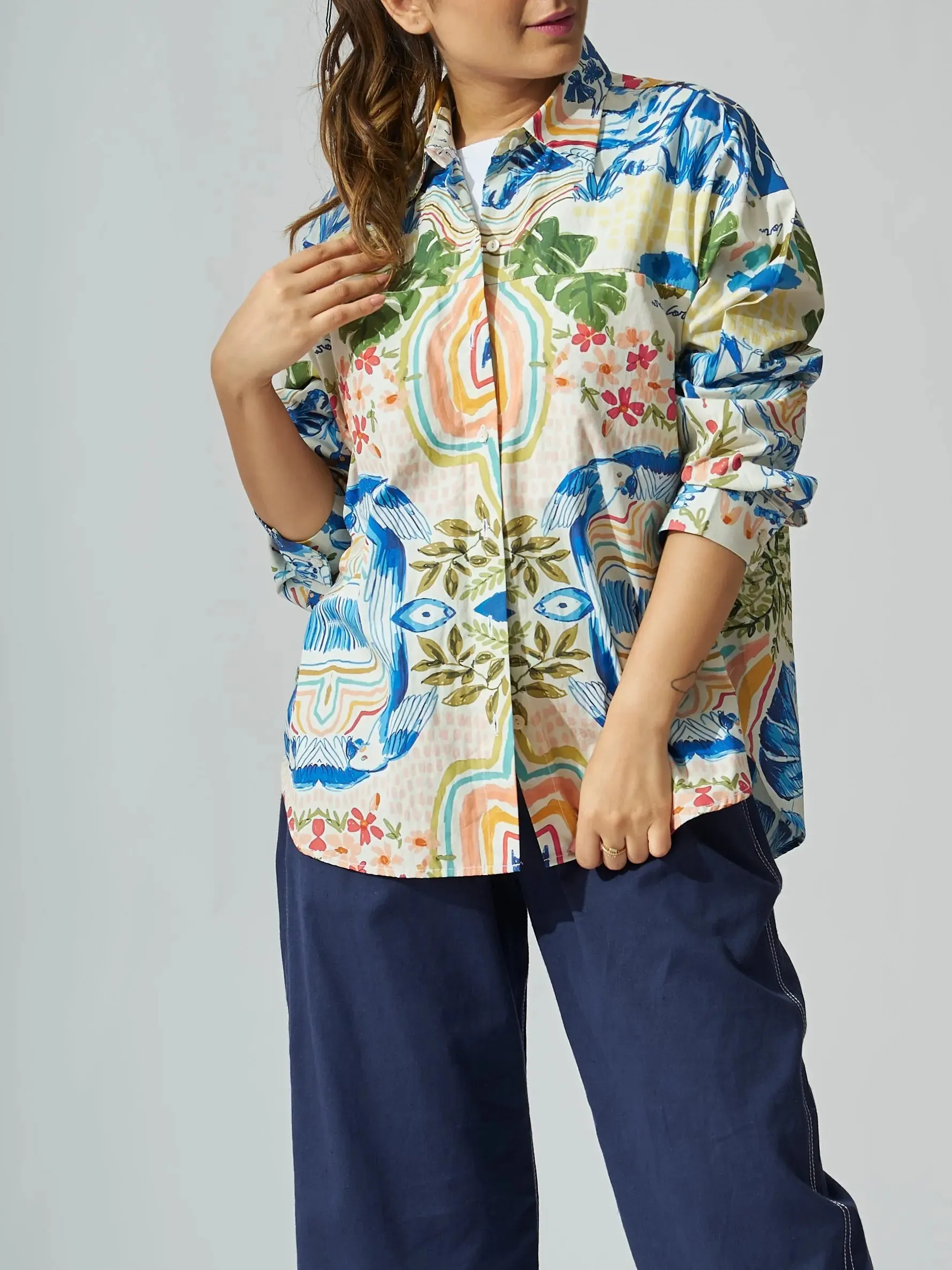 Personage Print Women Cotton Poplin Shirt