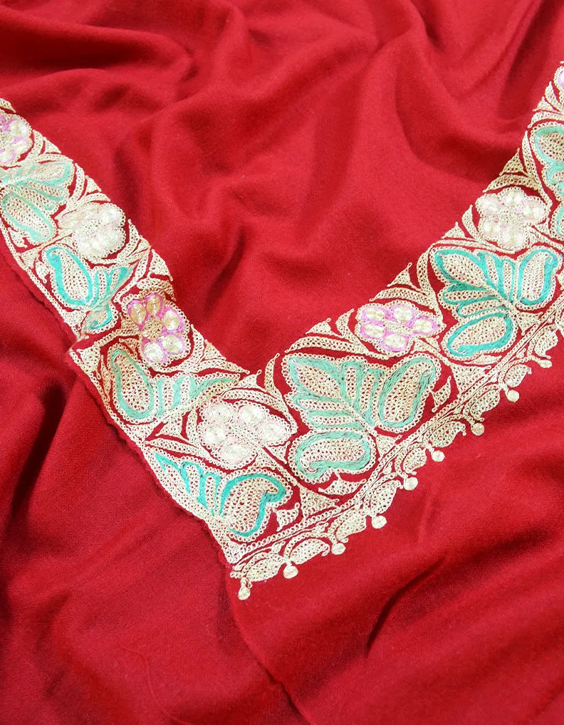red tilla embroidery pashmina shawl 8593