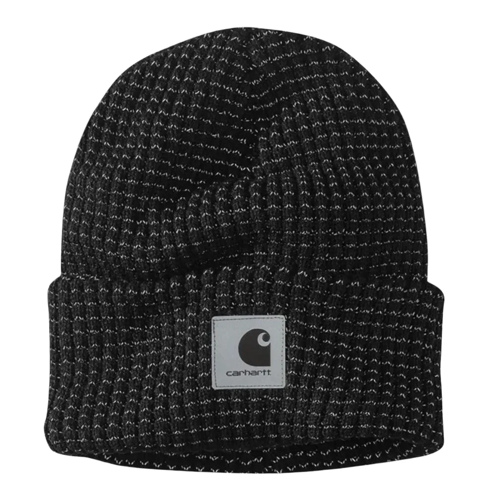 Reflective Knit Cuffed Beanie Black