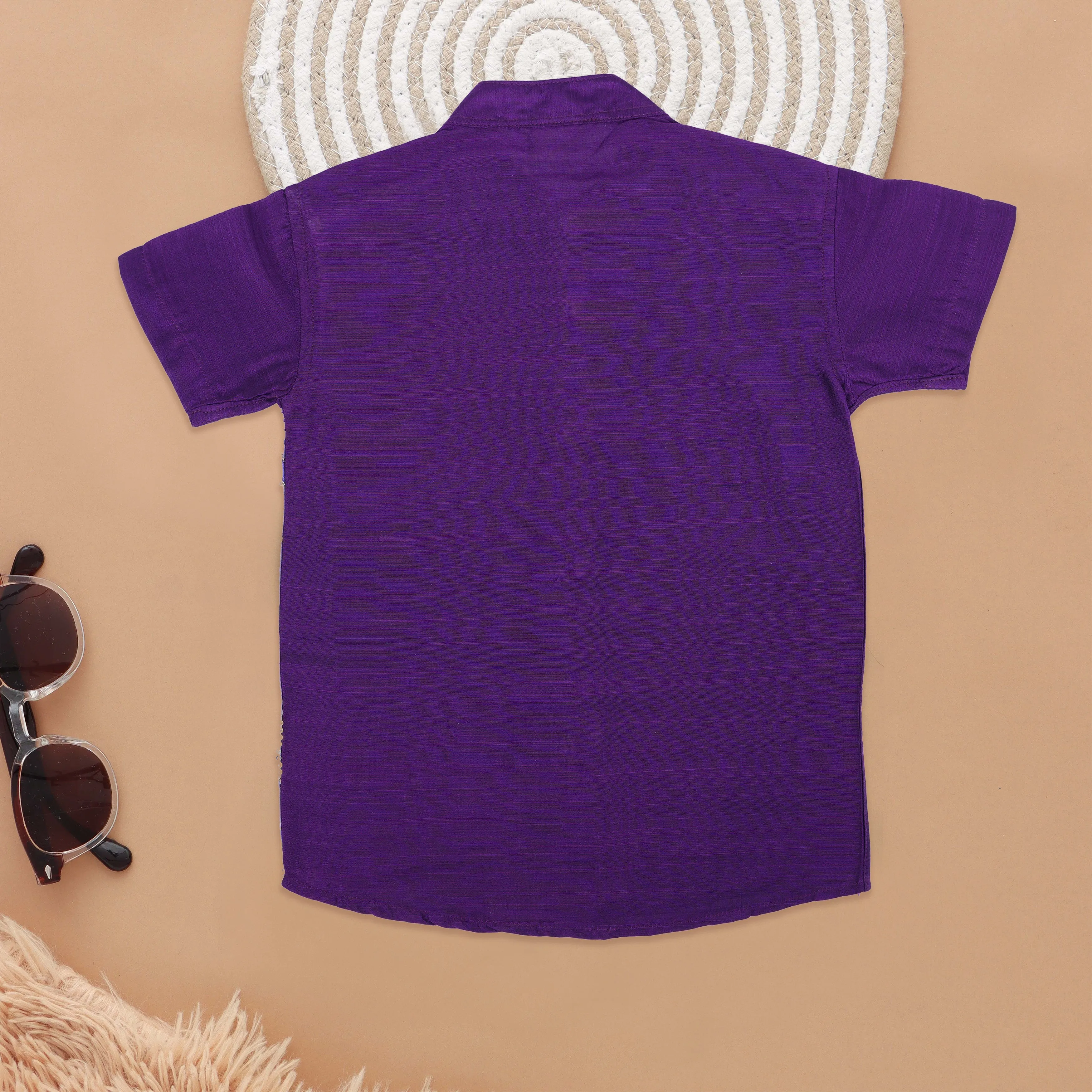 Regal Purple Embroidered Boys Ethnic Shirt