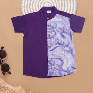 Regal Purple Embroidered Boys Ethnic Shirt