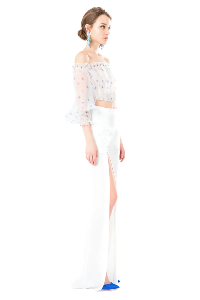 Side Slit High Waisted Trousers in White