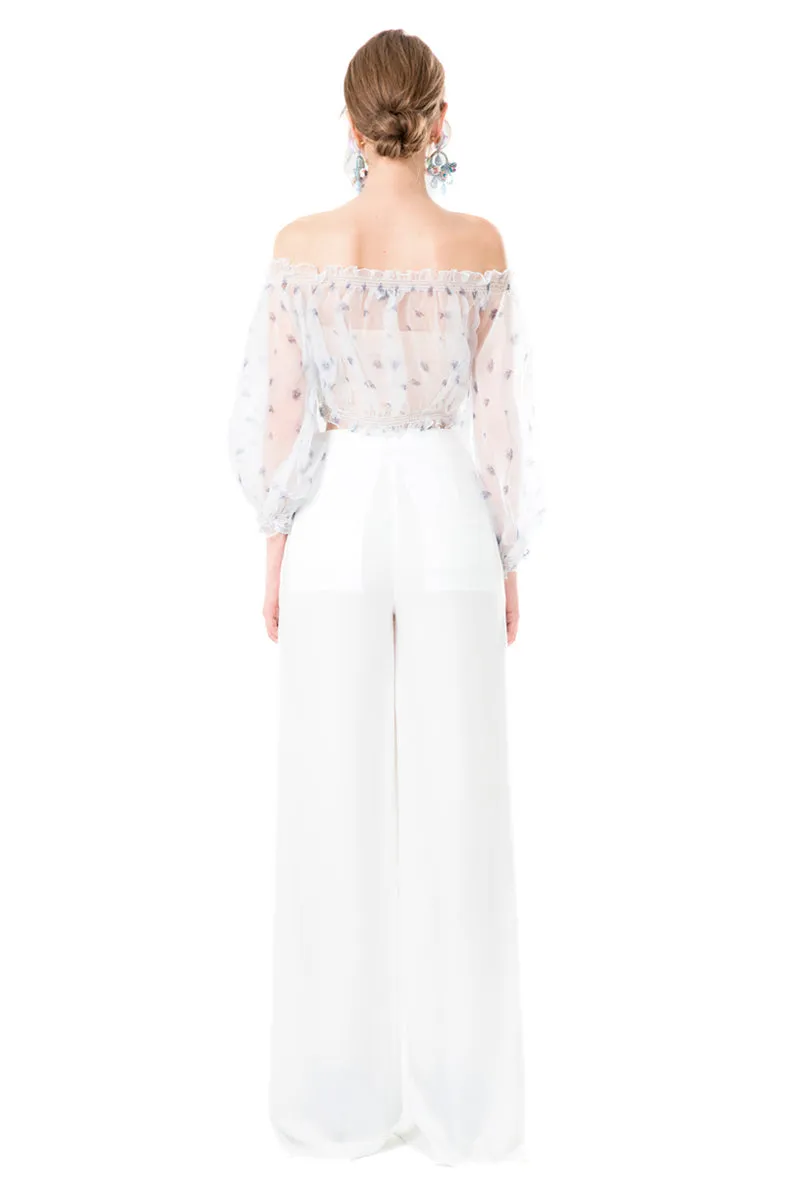 Side Slit High Waisted Trousers in White