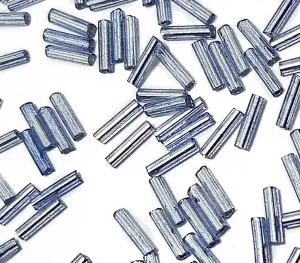 Silver Blue Dyed Transparent Bugle / Pipe Beads