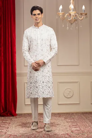 Silverish White Kurta Pajama With Sequin Work