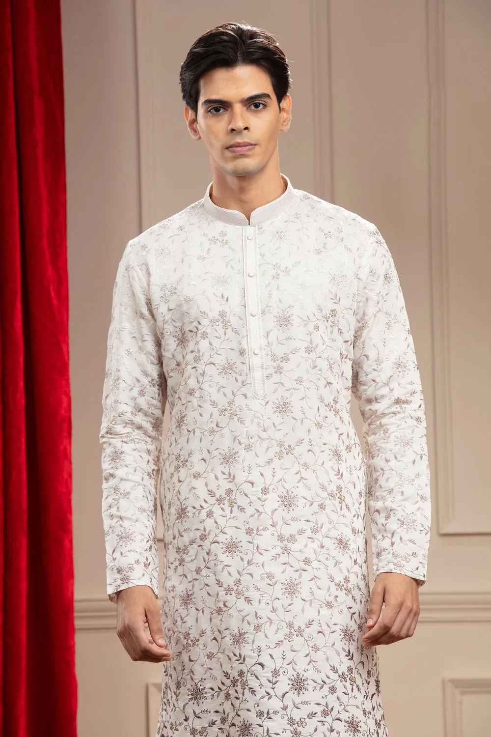 Silverish White Kurta Pajama With Sequin Work