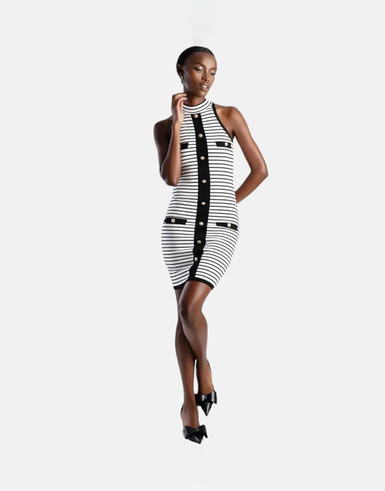 Sissy Boy Fitted High Neck Button Dress