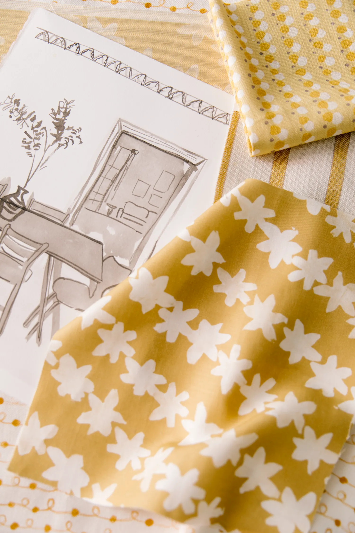 Stamped Garland Fabric in Goldenrod