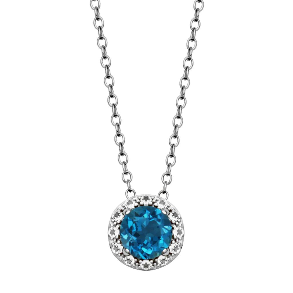 Sterling Silver London Blue Topaz & White Topaz Halo Necklace by Samuel B.