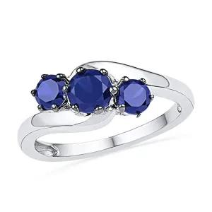 Sterling Silver Women's Round Lab-Created Blue Sapphire 3-stone Ring