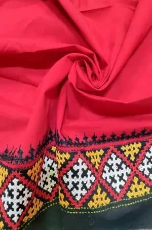 Stunning Black & Red Kantha Work Cotton Blouse Piece (0.75 Mtr)