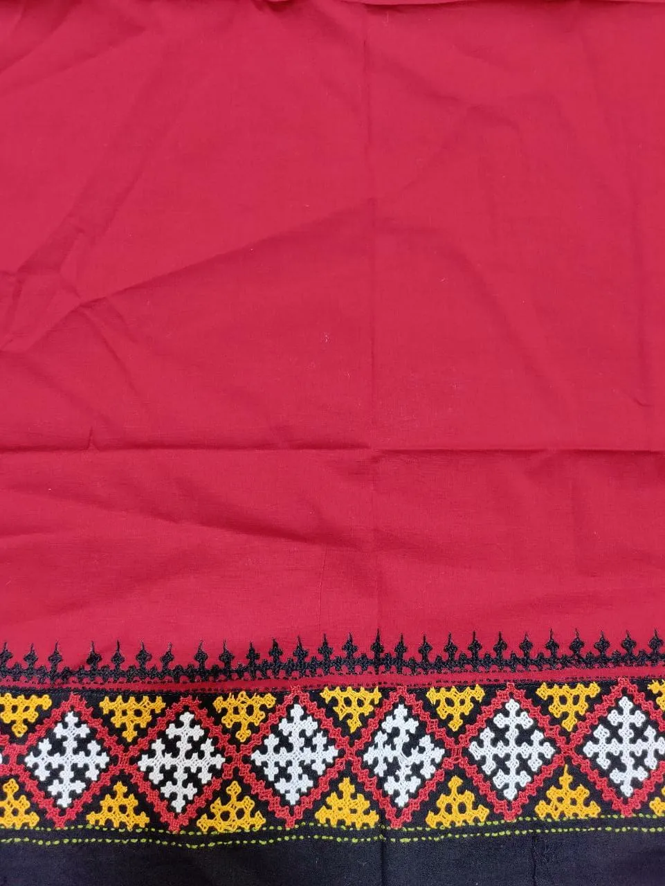 Stunning Black & Red Kantha Work Cotton Blouse Piece (0.75 Mtr)