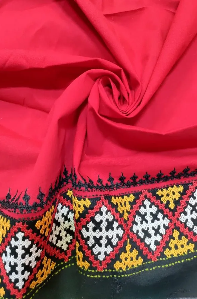 Stunning Black & Red Kantha Work Cotton Blouse Piece (0.75 Mtr)