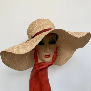 Vintage oversized large brim straw hat with fruits detail