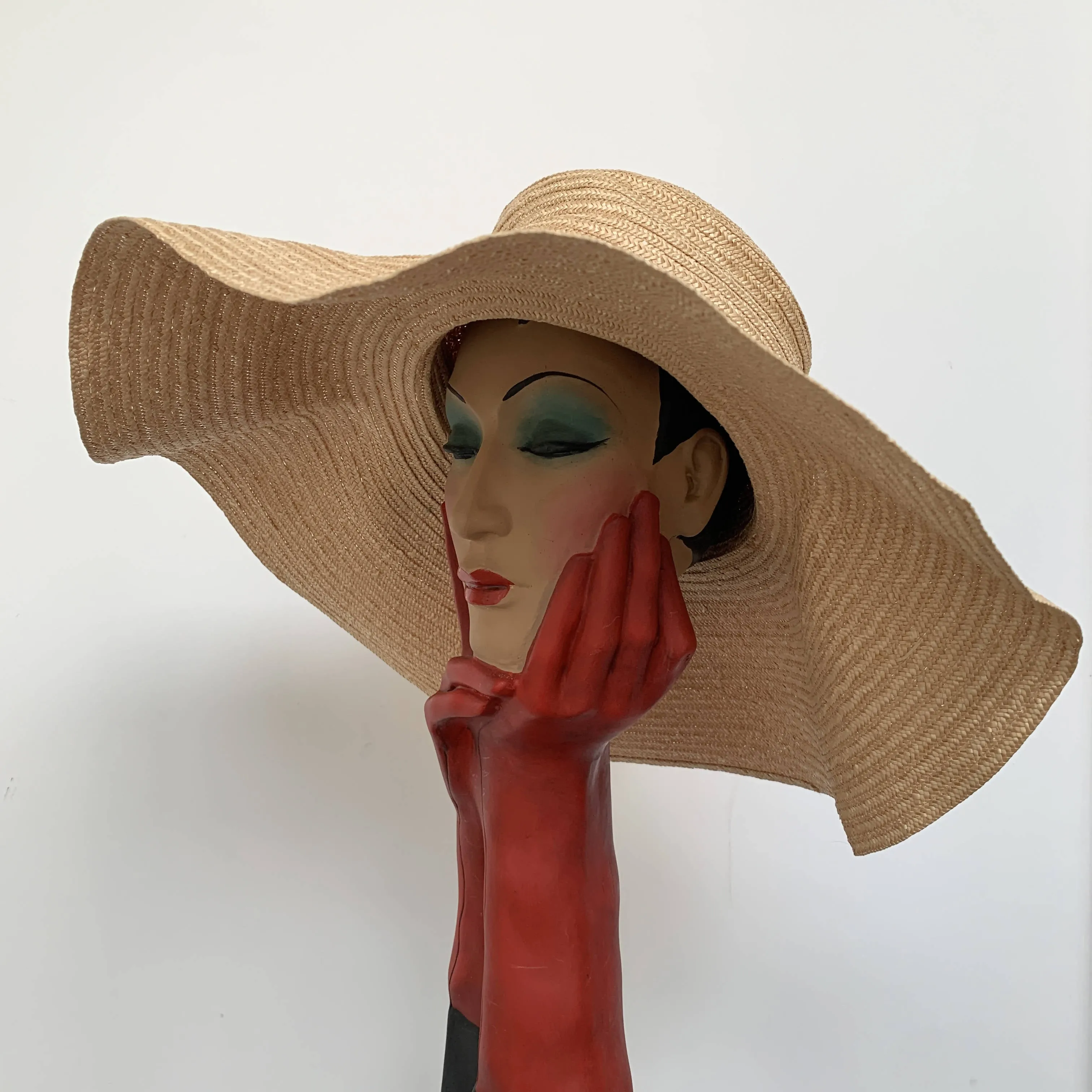 Vintage oversized large brim straw hat with fruits detail