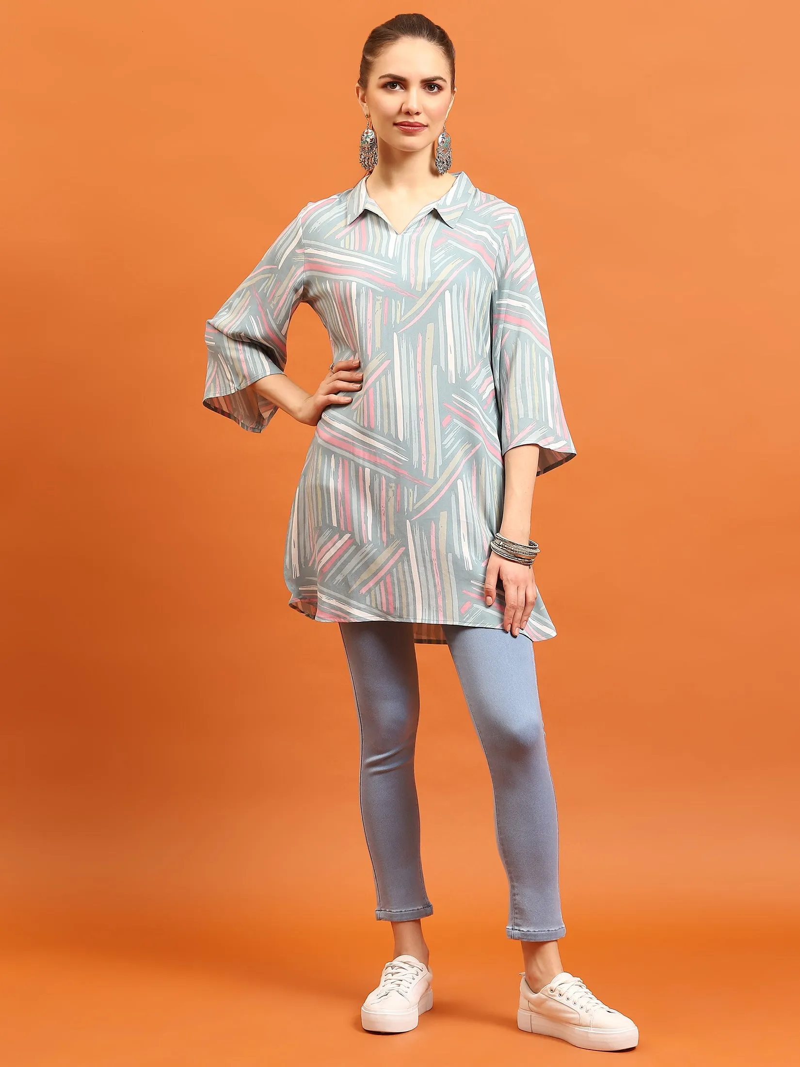 Women Grey Abstract Printed Tunic