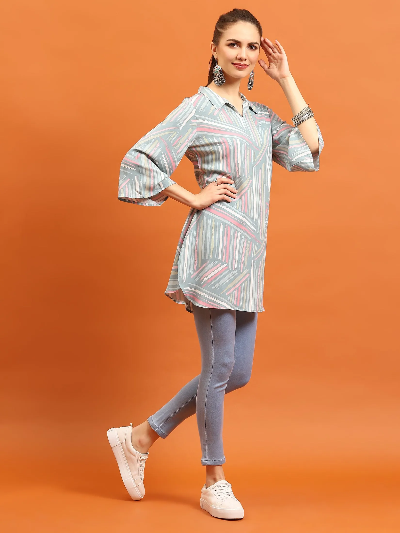 Women Grey Abstract Printed Tunic