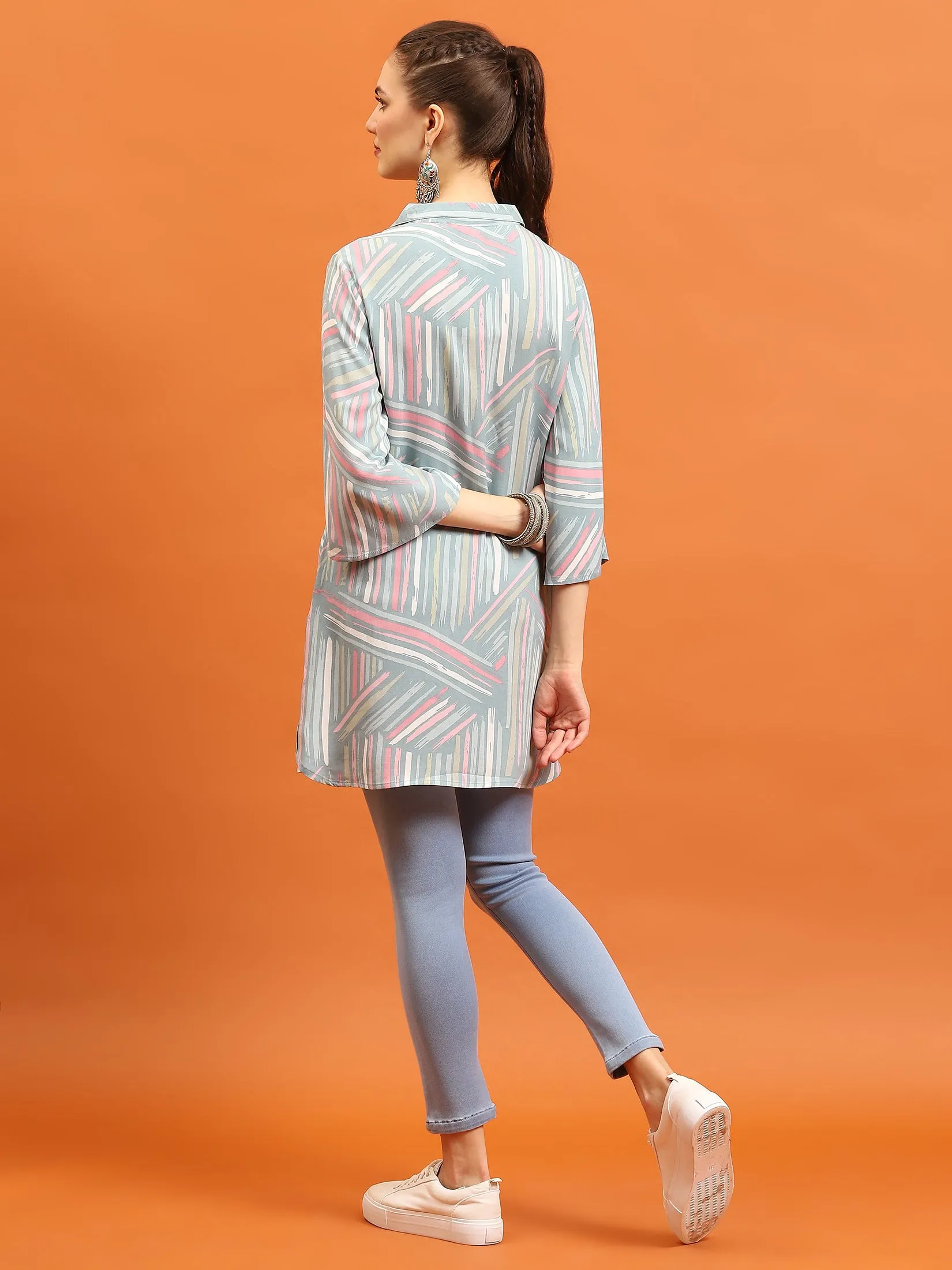 Women Grey Abstract Printed Tunic