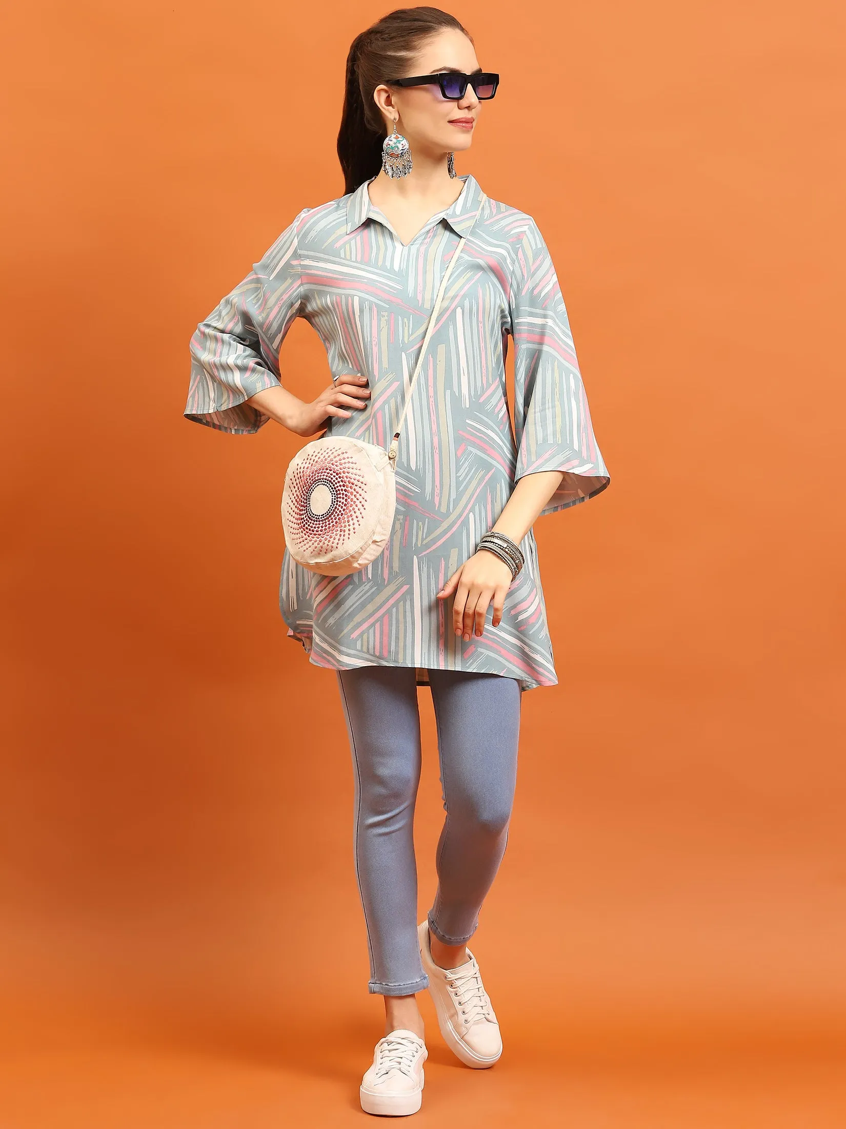 Women Grey Abstract Printed Tunic