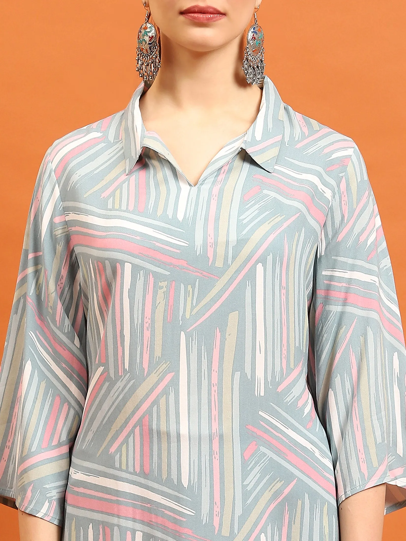 Women Grey Abstract Printed Tunic