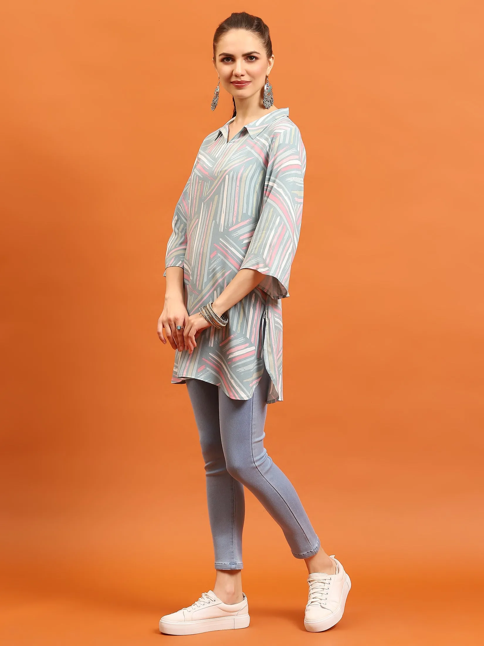 Women Grey Abstract Printed Tunic