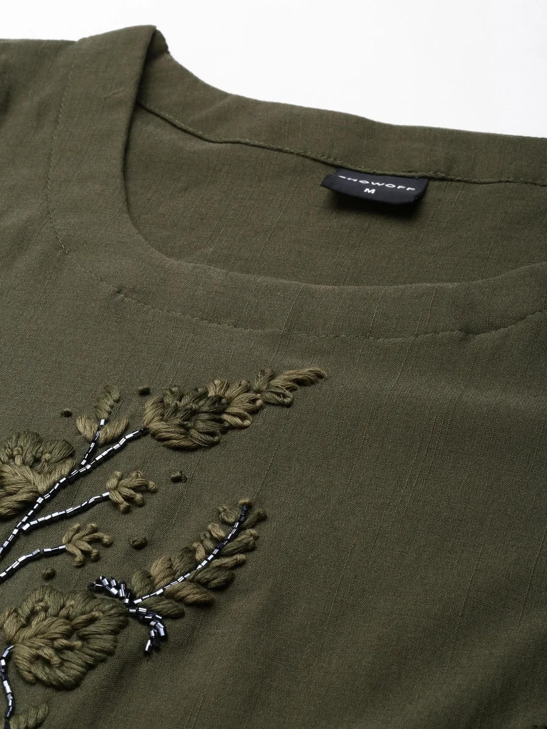 Women's Olive Embroidered Straight Kurta
