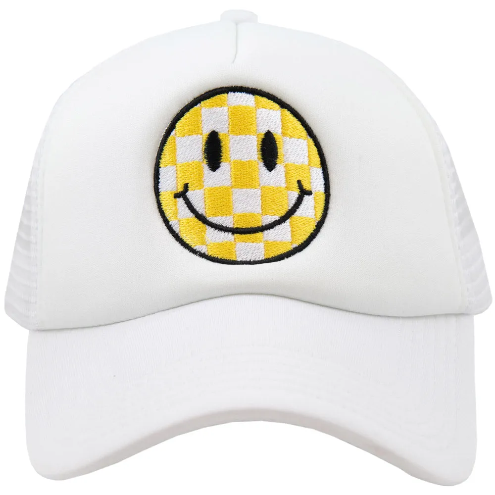 Yellow Checkered Happy Face Wholesale Foam Trucker Hat
