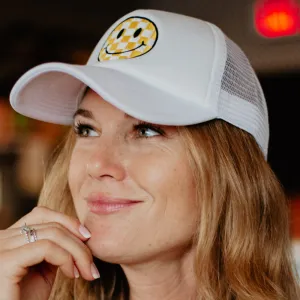 Yellow Checkered Happy Face Wholesale Foam Trucker Hat