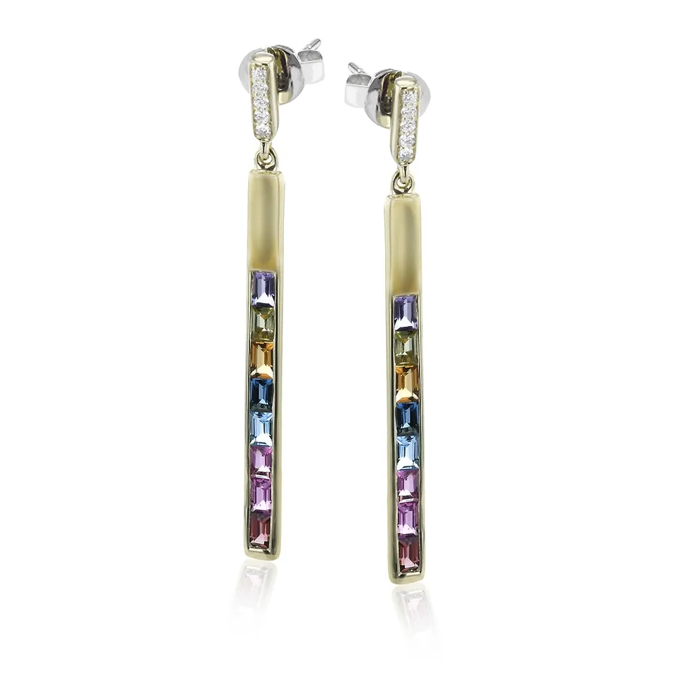 Zeghani Happy Color Gemstone Drop Bar Earrings